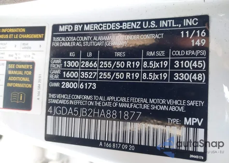 2017 Mercedes-Benz Gle 350 from USA, damaged, VIN 4JGDA5JB2HA881877